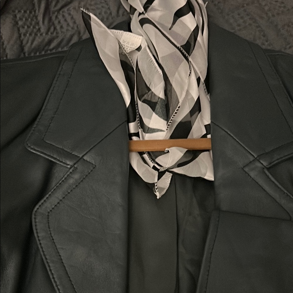 Dark Olive Green Leather Jacket (scarf not included)